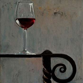 Balustrade et verre de vin