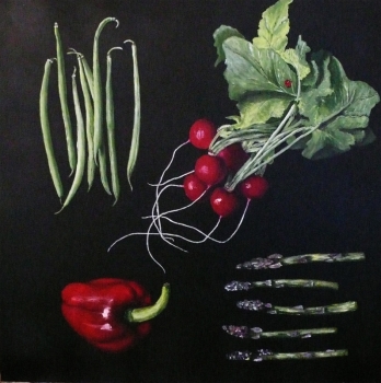 Asperges, haricots, radis et poivron rouge