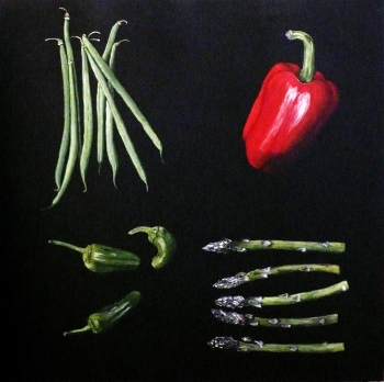 Asperges, haricots, poivrons vert et rouge